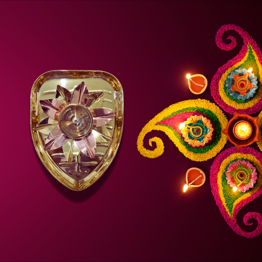 Brass leaf shape tray with copper brass diya (Medium)