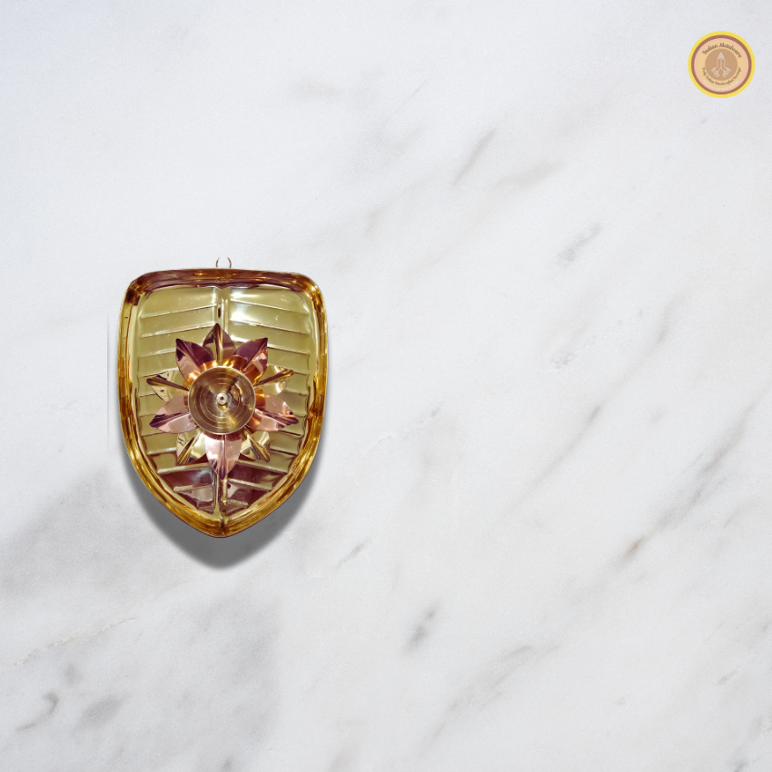 Brass leaf shape tray with copper brass diya (Small)