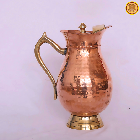 Copper water jug with lid and brass handle