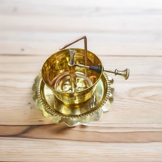 Brass diya with vati (wick) roller (Big)