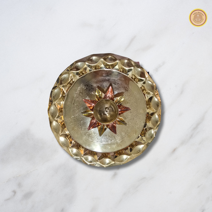 Brass puja thali with copper-bras diya combo