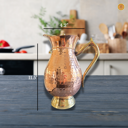 Copper water jug with lid and brass handle